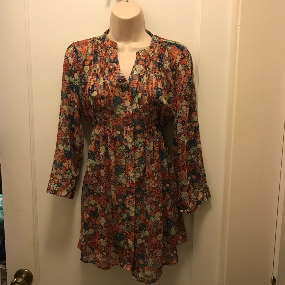 American Rag Orange Floral Print Tunic 3/4 Sleeves